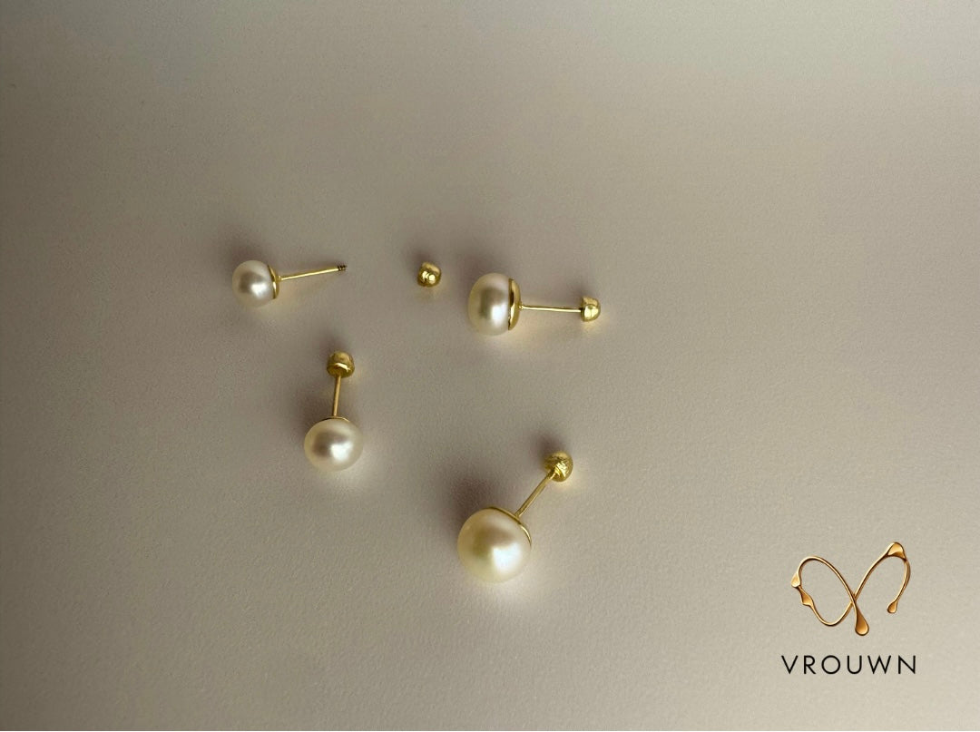 The Pearl Stud Earrings 10K Solid Gold & Natural Pearl